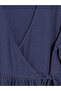 Navy Blue Double Breasted Collar Textured Women's Kimono - 4