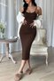 Women's Brown U-Neck Nightgown with Slit Detail, Below Knee Length - 4