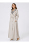 Women's Knitted Collar Maxi Length Double-Breasted Buttoned Belted Unlined Summer Trench Coat - 2