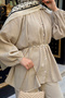 Women's Collar Drawstring Detail Suit Cream - 5