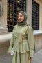 Women's Front Detail Gathered Waist Skirt Suit Green - 3
