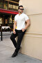 Men's Half Zipper Polo Collar Ribbed Fabric T-Shirt - 3