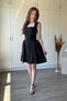 Waist-Tied, Flared Short Black Dress with Suspenders - 8