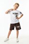 Boy's 2-Piece Shorts Set Crew Neck Short Sleeve Printed T-Shirt Tie-Up Printed Shorts