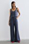Linen Blend High Waist Indigo Trousers - 7