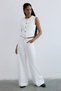 High Waist Wide Leg Denim Ecru Trousers - 3