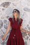 Burgundy Ruffled Front Zero-Sleeve Scallop Dress - 2
