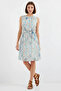 Women's Zero Sleeve Belted Patterned Chiffon Blue Dress - 4