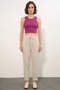 Women's Drawstring Waist Striped Linen Fuchsia Trousers