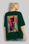 For the Sake of Cats 72 Cats Printed Green Oversize T-Shirt 100% Cotton Unisex Cat Lover Premium Design - 3