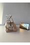 Silver Knot Detailed Canvas Shoulder Bag with Gold Accessories Women's Bag Leather Trimmed Crossbody Bag - 4