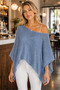 Women's Asymmetrical Cut Transparent Soft Textured Cotton Lightweight Indigo Knitwear Cape Poncho - 4