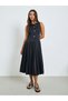Black Pleated A-Line Midi Dress - 3