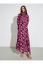 Magenta Floral Print Long Sleeves Maxi Dress