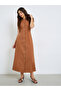 Brown Sleeveless Maxi Dress with Button Detail - 3