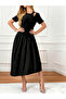 Black Textured Midi Dress with Cutout Detail - 3
