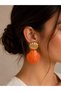 Steel Women's Earrings Gold Color Orange Hanging Earrings with Sea Shell Design - 2