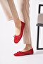 Mesarte bow elastic double color genuine leather women's flat shoes red skin - 4