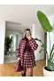 Marita Plaid Pattern Bomber Jacket - Claret Red - 2