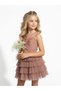 Girl's Glittery Short Layered Design Evening Dress with Window Detail on the Front - 4