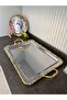 Rose Frame Tea Tray with Handles Silver-Gold - Cast 44 cm Rectangular for 6 People (Tray Only) - 5