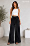 Women's Black Bohemian Wave Ruffle Textured Summer Slim Pants - 2