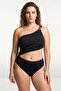 Women's Black Oversized One-Shoulder Mayokini with Gold Buckle