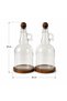 Set of 2 1000ml Glass Oil Bottles with Wooden Stands and Wooden Lids, Sunflower/Olive Oil Labels - 3