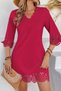 New Season Women's Short-Sleeved V-Neck Laser Cut Floral Patterned Short Imported Crepe Dress - 2