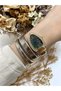 Snake Model Stone Gold Silver Green Dial Steel Women's Wristwatch