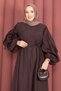 Ruffled Sleeves Belted Hijab Dress Coffee - 2