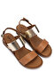 Women's Genuine Leather Tan Flat Sandals - 2