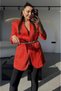 Women's Pomegranate Flower Lined Matte Satin Blazer Jacket with Ornamental Pockets - 2