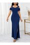 Women's Off-The-Shoulder Strap Slit Detailed Long Imported Crepe Dress - 3