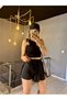 Women's Anthracite Black Color Elastic Waist Lace-Up Mini Short Skirt Tennis Skirt - 2