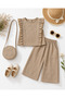 Girl's Floral Embroidered Blouse, Trousers and Bag Set, Linen Look Summer Combination, Ages 2-5 - 3