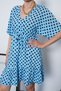 Batwing Sleeve V-Neck Polka Dot Patterned Mini Dress with Waist Tie Detail - 2