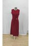 Women's Zero Sleeve Crew Neck Waist Gathered Slit Detailed Janjan Crepe Dress - 4