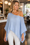 Women's Asymmetrical Cut Transparent Cotton Soft Textured Stylish Baby Blue Knitwear Cape Poncho - 5