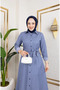Stripe Patterned Belted Hijab Long Dress - 2