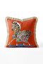 Fringed Throw Pillow Cover with Floral and Zebra Figures - Orange Eclectic Pillowcase with Cream Tassels