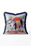 Colorful Cow Pattern Fringed Throw Pillow Cover - Light Blue Background with Navy Blue Tassels Pillowcase
