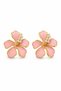 Summer Luxury Women's Pink Enamel Hibiscus Flower Steel Earrings with Pearls