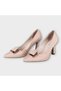 Women's Buckle Detailed Pointed Toe Stiletto Shoes Beige - 5