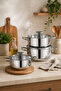 18/10 Stainless Steel 6-Piece Cookware Set Induction Base Steel Cookware Set 16-18-20 cm - 4