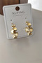 Diaventa Xuping Steel Gold Curved Hoop Earrings Wavy Oyster Model Tarnish Resistant Earrings-2.2Cm - 3