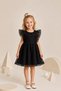 Girl's Guipure Detailed Evening Dress with Flounce Sleeves and Puffy Skirt for Special Occasions and Graduation Events