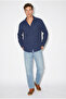 Men's Navy Blue Breathable Half Oversize Muslin Fabric Long Sleeve Collared Shirt 60001001 - 2