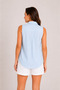 Women's Baby Blue Zero Sleeve Buttoned Shirt Blouse Summer Stylish Design - 2