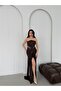 Brown Strapless Waist Detailed Sequined Evening Dress - 2